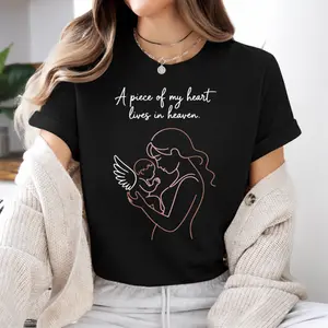 Women's Casual Short-Sleeve Round-Neck Comfort Cotton T-Shirt, In Memory of Angel Babies, Miscarriage & Infant Loss Awareness Apparel, Meaningful Gift for Heaven's Moms