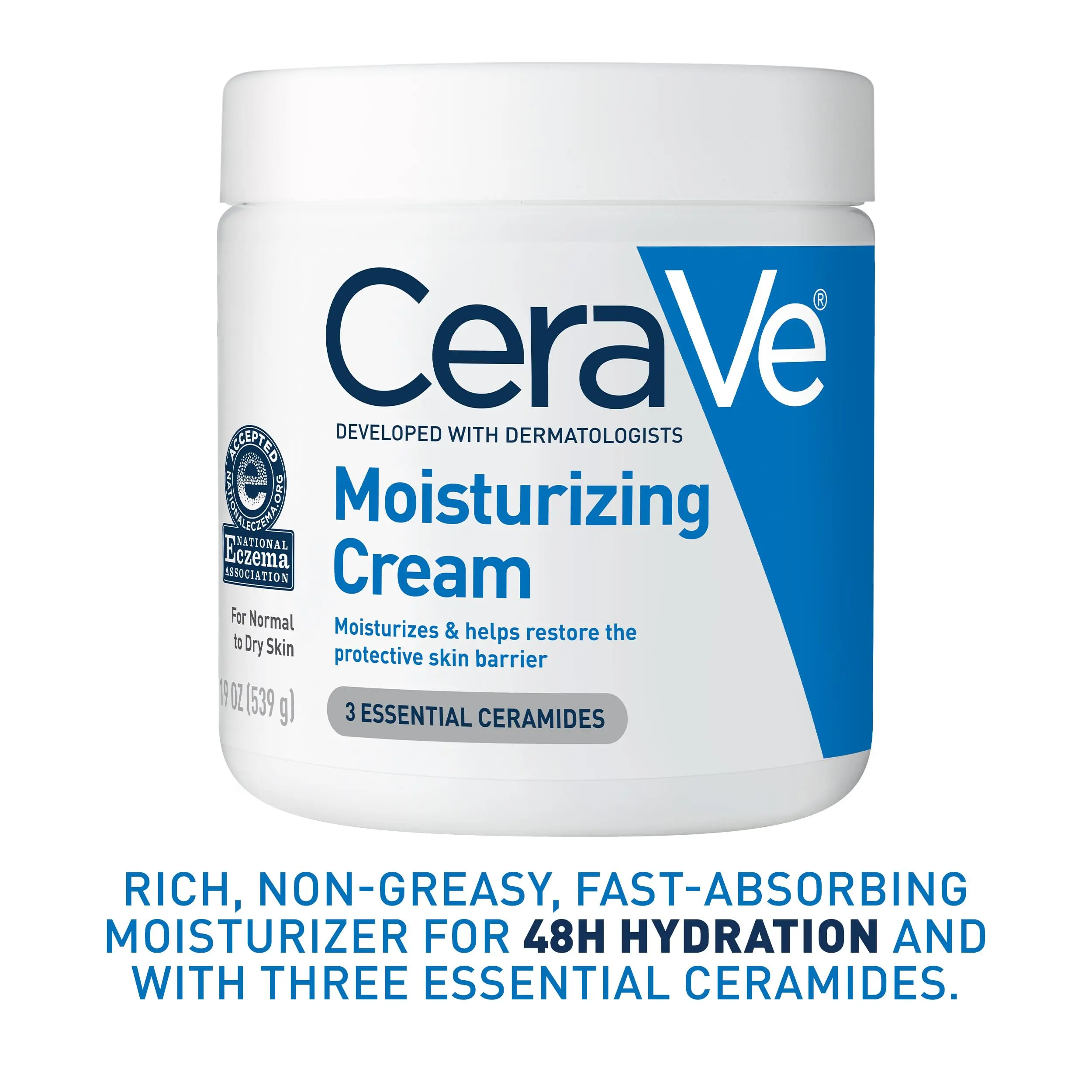 CeraVe Moisturizing Cream, Face & Body Moisturizer for Dry Skin, 19oz | Hyaluronic Acid For Instant Hydration, Skin Barrier Repair, Ceramide Moisturizer, Fragrance Free, Non-Comedogenic, Daily Use