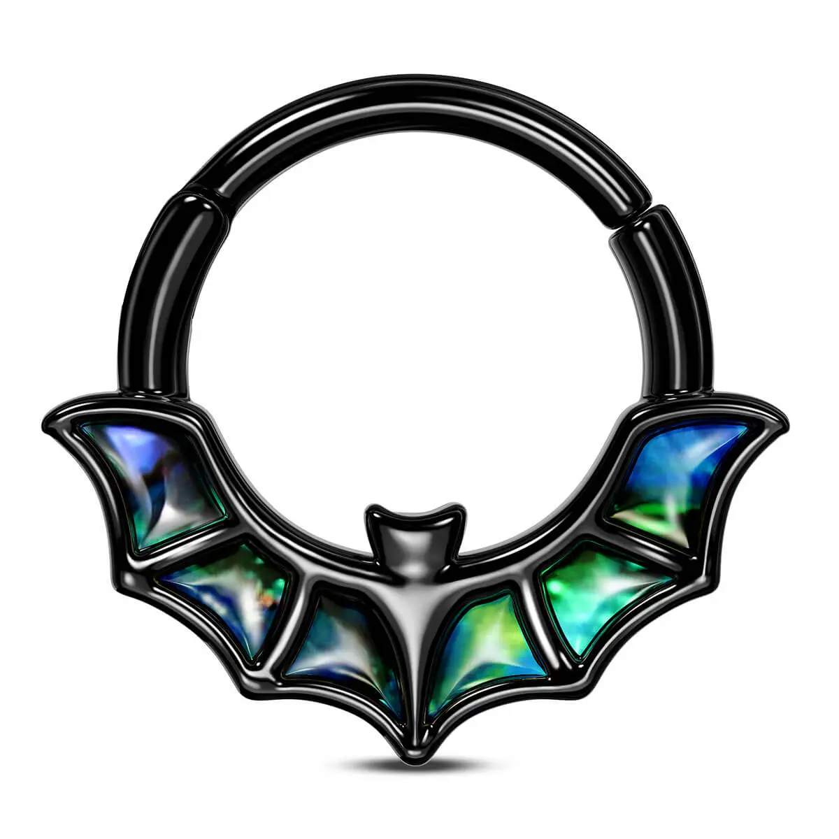 OUFER BODY JEWELRY 16G Gothic Bat Septum Ring with Abalone Shell Wings, 316L Stainless Steel Hinged Hoop, Fashion Piercing Jewelry, 8mm/10mm, Fashion Body Jewelry, Stainless Steel Jewelry