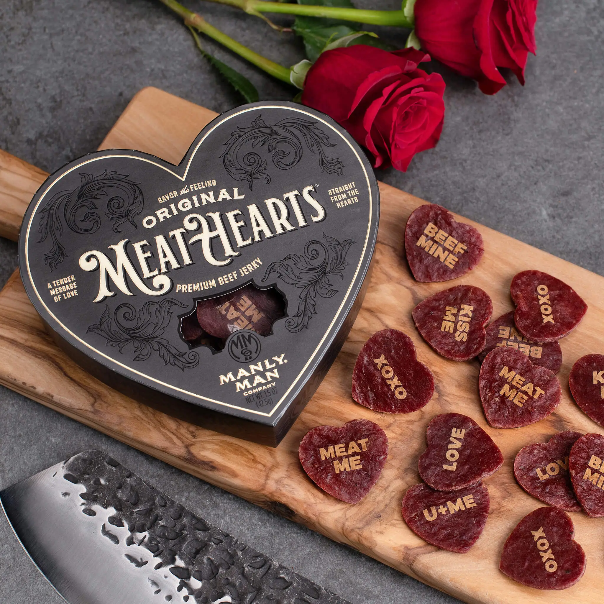 Meathearts™ - Gourmet Beef Jerky Gift, Premium Packaging, Snack with Slogans