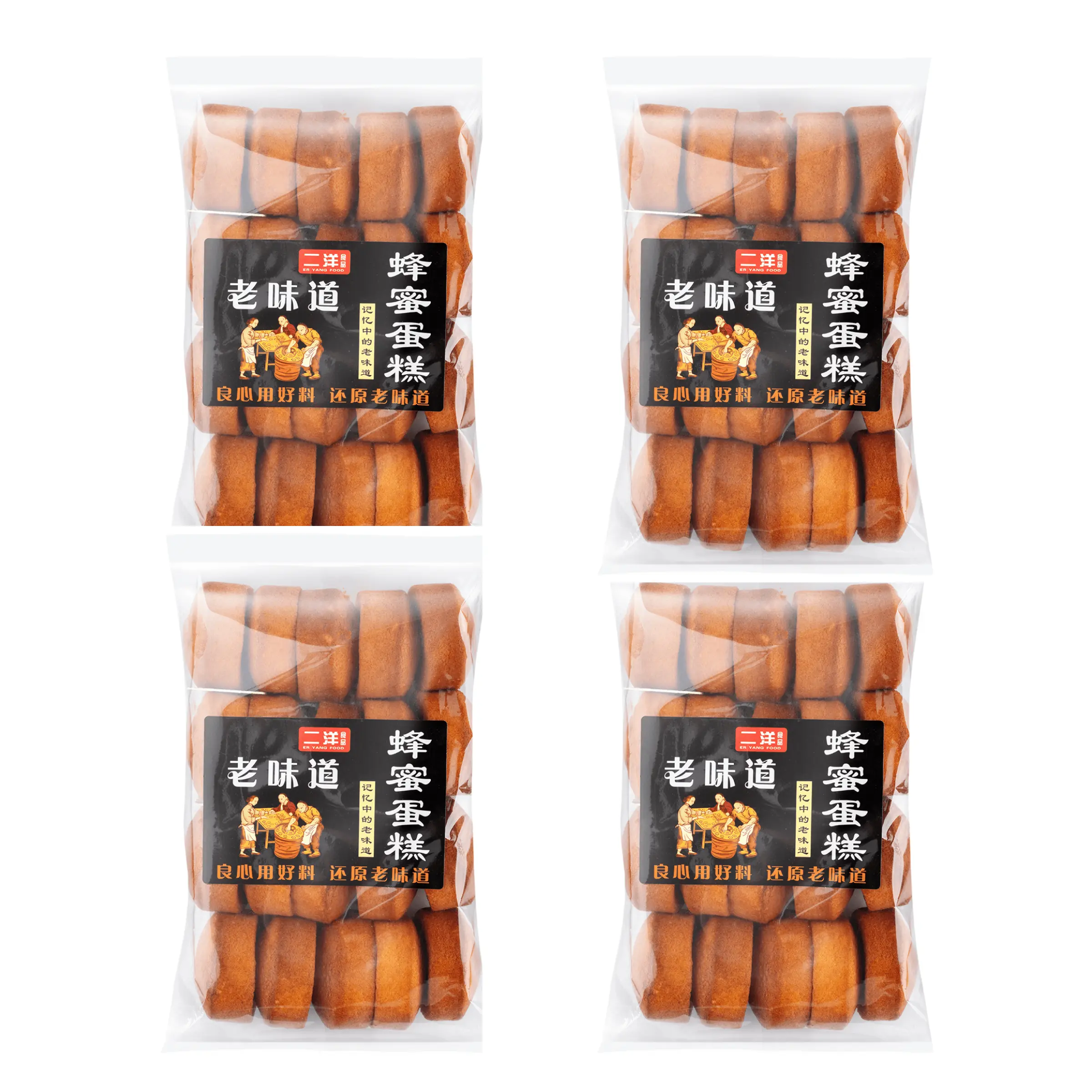 Er Yang Honey Cake Snack, Classic Chinese Soft Sponge Cake, Traditional Old-Fashioned Flavor, Quality Ingredients, 19 Pieces/600g, 4-Pack Bundle with Individual Packs, Room Temp Storage Compatible