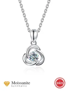 S925 Sterling Silver Synthetic Moissanite Necklace, 0.5ct Clover Windmill Design Pendant Necklace, Minimalist Charm Necklace, Fine Jewelry Gifts for Women, Girlfriend Gift