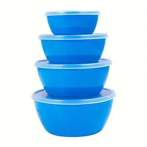 [Red Plastic Mixing Bowl Set] 4Pcs Red Plastic Mixing Bowl Set - Versatile Containers for Salad, Noodle, Rice, & Soup - Ideal for Food Storage & Snacks
