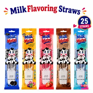 Milk Flavoring Straws for 7 oz Glass of Milk – 25 Starws (5 of Each Flavor) Chocolate, Strawberry, Cookies & Cream, Fruity Cereal & Bubble Gum | Flavored Milk Straws for Kids