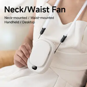 3-in-1 Portable Neck Fan & Waist Fan, Bladeless Wearable Personal Fan with 4 Speeds & LED Display, 2000mAh Rechargeable Quiet Cooling Fan for Outdoor, Office, Travel