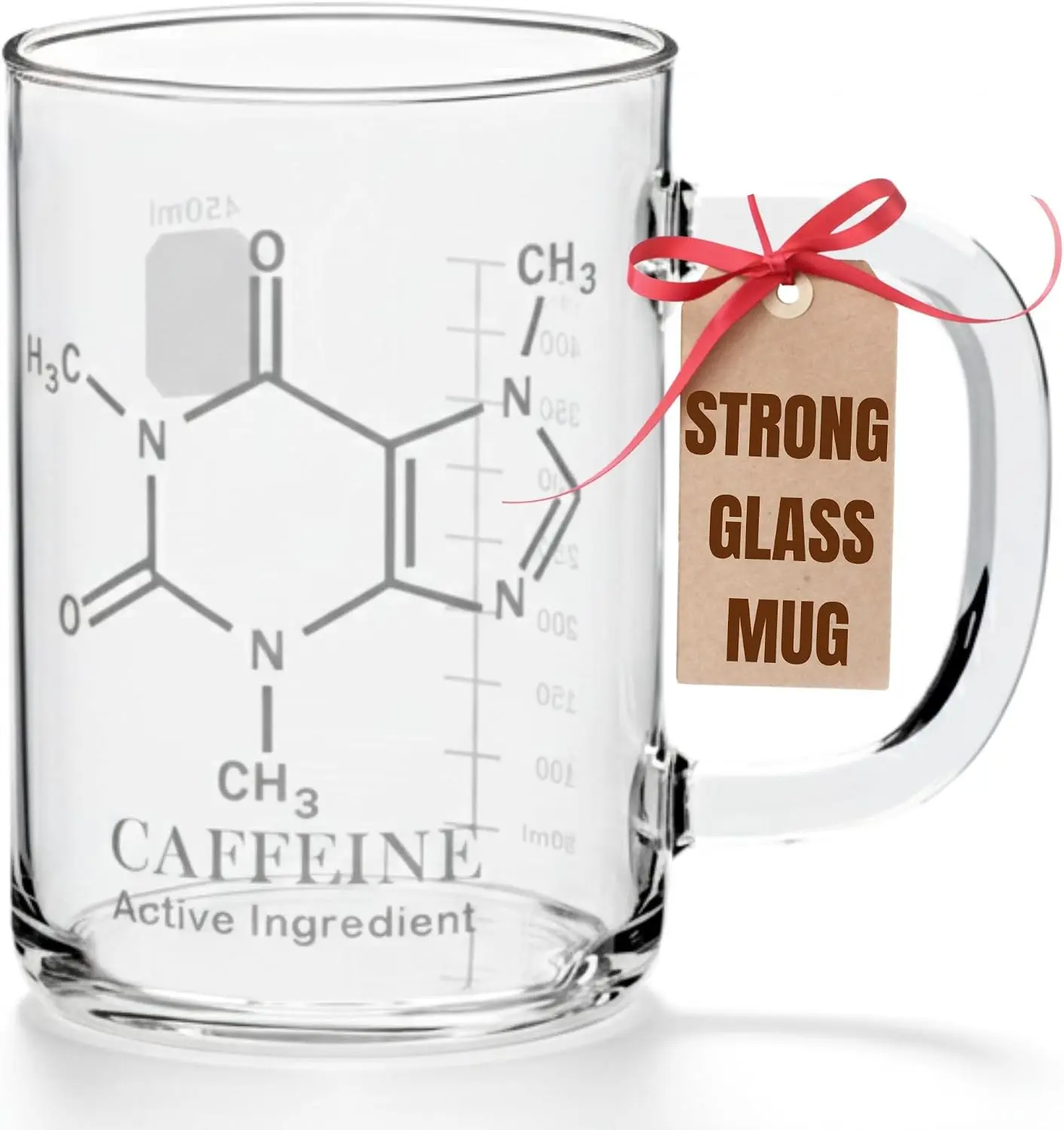 Clear Caffeine Molecule Coffee Beaker Mug With Handle Glass Measuring Cup Novelty Chemistry Science Teacher Gifts For Adults Men Women Funny Drinking Glasses