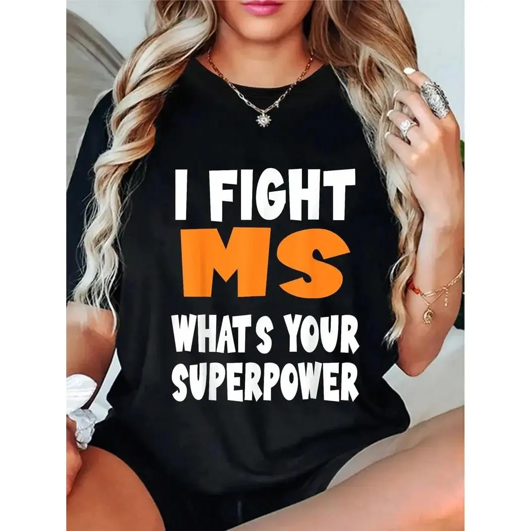 Men's Multiple Sclerosis Awareness Graphic Tshirt, 100% Cotton Short-Sleeve Round Neck Casual 'What's Your Superpower' Tee, Top, Shortsleeve, Simple, Clothes, Menswear, Fitness, Soft, T-Shirt, Printed, Crew Neck, Do Not Bleach, Fashion