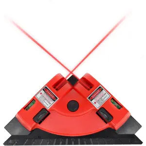 Square Laser Right Angle 90 Degree Level 30ft Green Beam Line Projection for Flooring Tile Installation Magnetic Aluminum Base with Two Suction Cups Built In Bubble Vials Red