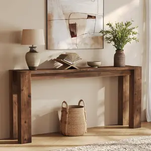 TRIBEWOOD Rustic Brown Solid Wood Console Table for Living Room, Entryway, Hallway - Farmhouse Design, 70.9-Inch Long
