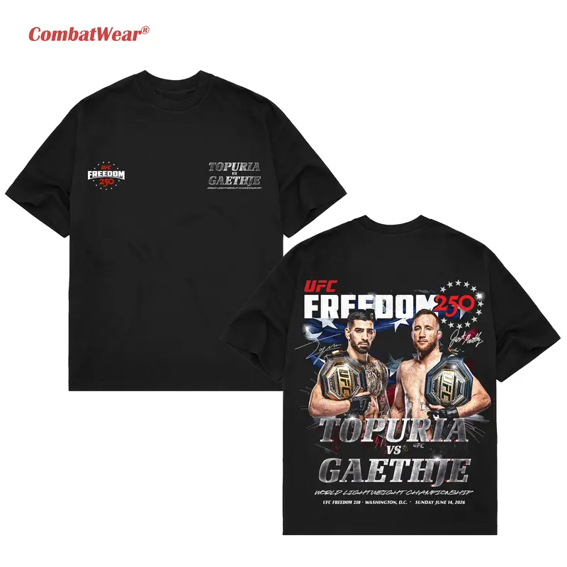Men's Black UFC Freedom 250 T-Shirt, Topuria vs Gaethje UFC, MMA Graphic Tee, Gym Wear, Gift for Fighters, Sports Apparel Menswear