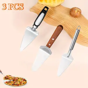 3 Pack Stainless Steel Pizza Servers Set with Wooden Handle, Triangular Spade Pie Pastry Spatula for Cake, Dessert, Tart, Pie and Pizza Kitchen Tool Accessories kitchen utensil gadget