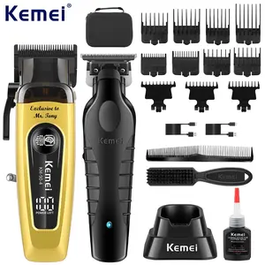 KEMEI men's electric hair clipper suit-portable USB charging, 150 minutes battery life, 11500rpm, one-button start, waterless cleaning, storage bag, suitable for face and beard trimming, men's gift km90-4, km2299 Hair Clipper Set