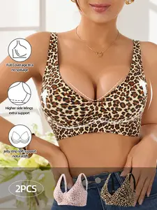 Women's Wireless Jelly Supportive Bra, Deep V Design, Medium Support, Three-Quarter Cup, Casual Fitted Lined Underwear, All Seasons