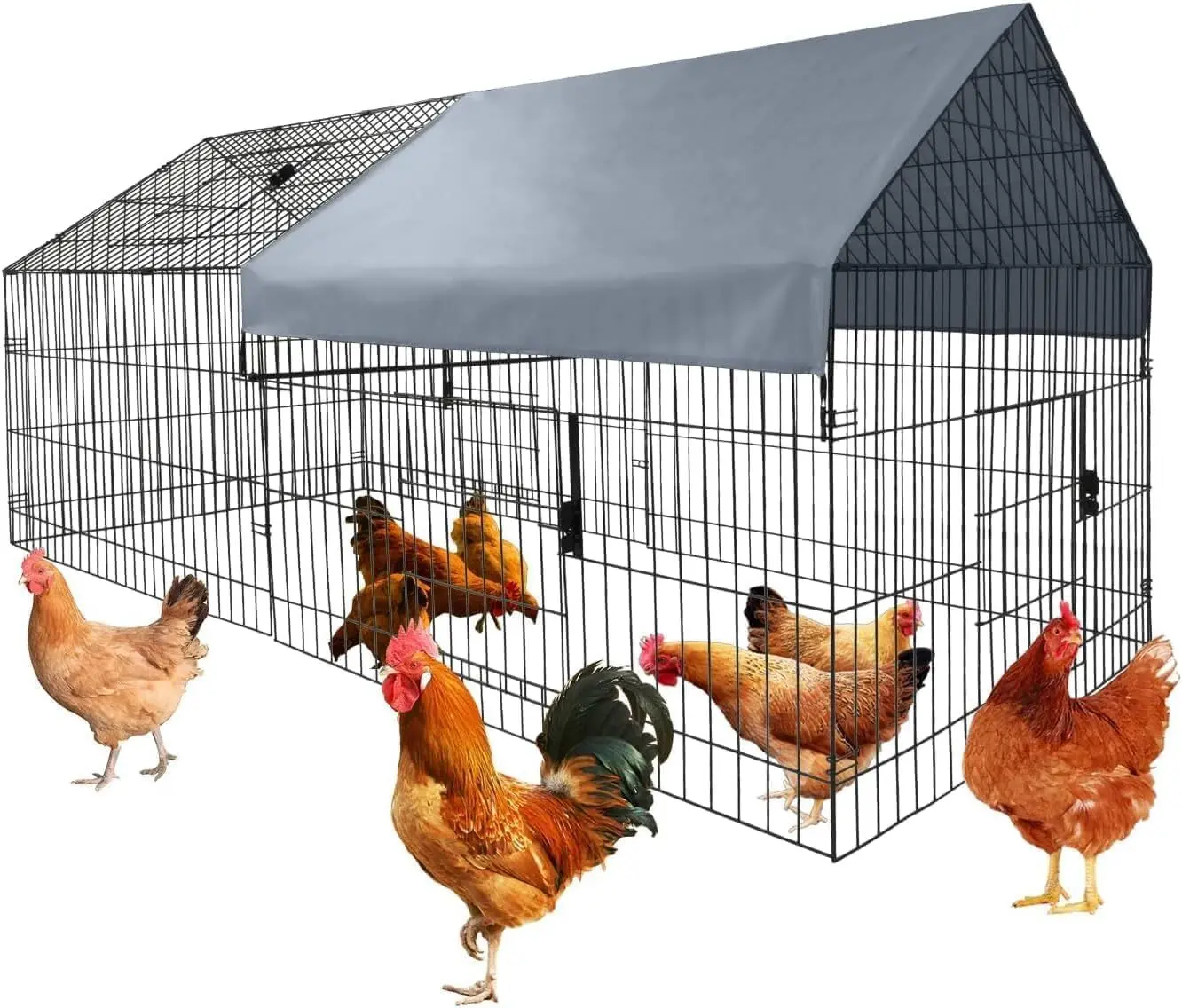 GARVEE Metal Chicken Coop 86"×40"×40" Chicken Run with Waterproof Cover Portable Poultry Cage, for Outdoor Walk-in Poultry Rabbit Duck Cage Back Yard