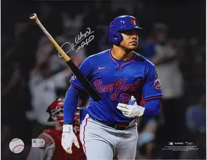 Juan Soto New York Mets Autographed 11" x 14" Home Run Bat Flip Spotlight Photograph - Fanatics Authentic Certified