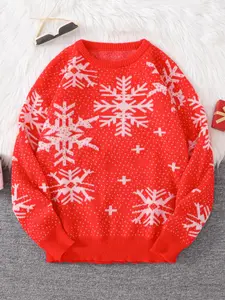 New Trendy Autumn Winter Snowflake Jacquard Graphic Knit Sweater, Casual Round Neck Fitted Pullover for Men, Christmas Gift, Daily Wear