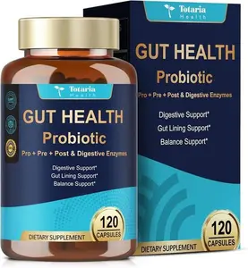 Gut Health Probiotics 60 Billion CFU with Prebiotics Postbiotics and Digestive Enzymes for Men and Women Digestion Immunity Support 120 Capsules