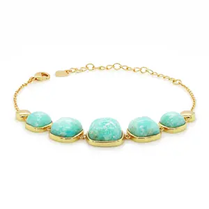 Amazonite 5 Stone Bracelet in Brass