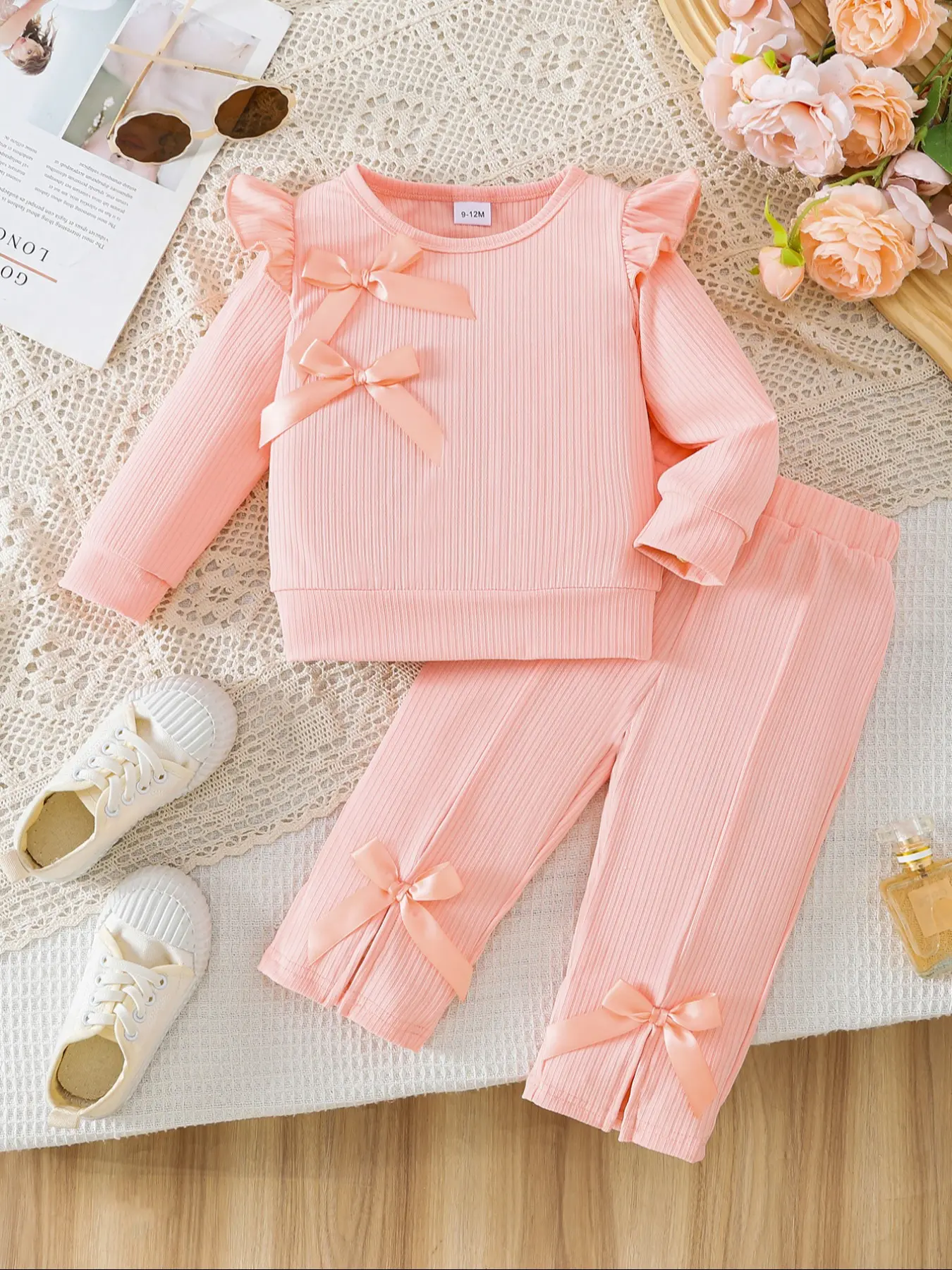 Cute Bowknot Long Sleeve Shirt and Pants Set for Girls, Fall Fashion Kids, Adorable Daily Wear, Cozy, Perfect for Autumn Season