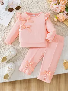 Cute Bowknot Long Sleeve Shirt and Pants Set for Girls, Fall Fashion Kids, Adorable Daily Wear, Perfect for Autumn Season, Baby Clothing