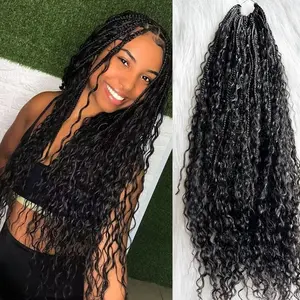 26” Pre Crochet Boho Locs Braids Hair Pre Looped With Human Hair Curls Curly Ends Extensions For Black Women 50 strands