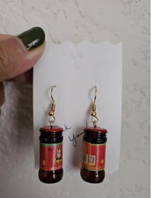 Mini Chinese Chili Oil Lao Gan Ma dangle earrings