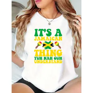 Women's White T - Shirt with Jamaican Flag, Maracas & "It's A Jamaican Thing" Slogan - Ideal for Jamaican Independence Day, Carnival, Daily Wear, Jamaican Culture Enthusiasts 100% Cotton T-shirt
