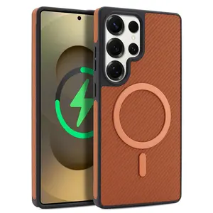 Fin Luxury Ultra Thin Business Carbon Fiber Leather Magnetic Magsafe Case For Samsung Galaxy S25 S24 S23 S22 Ultra S23 S24 S25 Plus