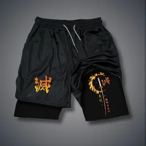 Demon Slayer Rengoku Kyoujurou 80s 90s summer men shorts for men jorts outfit men graphic shorts Double-layer sports shorts Comfortable short shorts summer