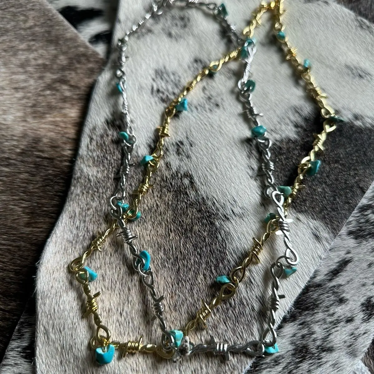 Turquoise barbed wire necklace