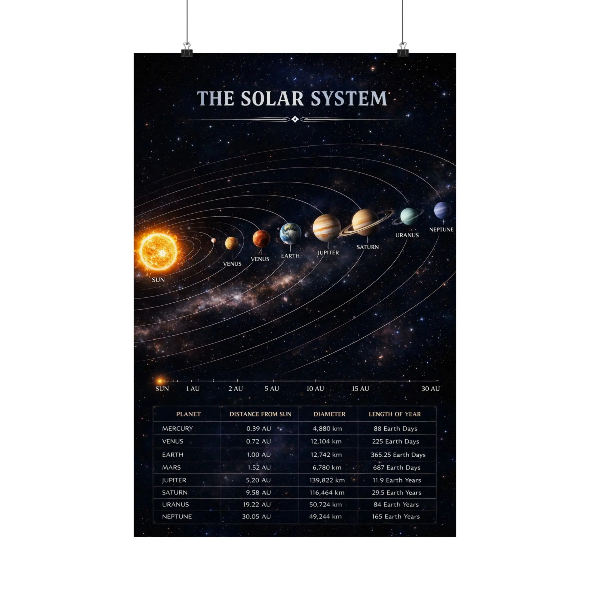 Solar System Educational Planets Orbit Poster