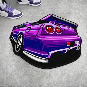 Creative Car Rug, Fashionable Carpet for Car Enthusiasts, Soft Plush Floor Mat, Street Style Trendy Rug for Living Room Bedroom Bathroom