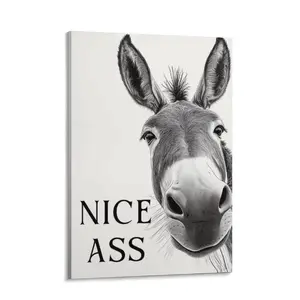 Funny Bathroom Wall Art Poster "Nice Ass" animal Print Black & White Farmhouse Decor for Bathroom,Restroom & Home 5 Sizes Framed Unframed Premium Quality Long Lasting Vibrancy