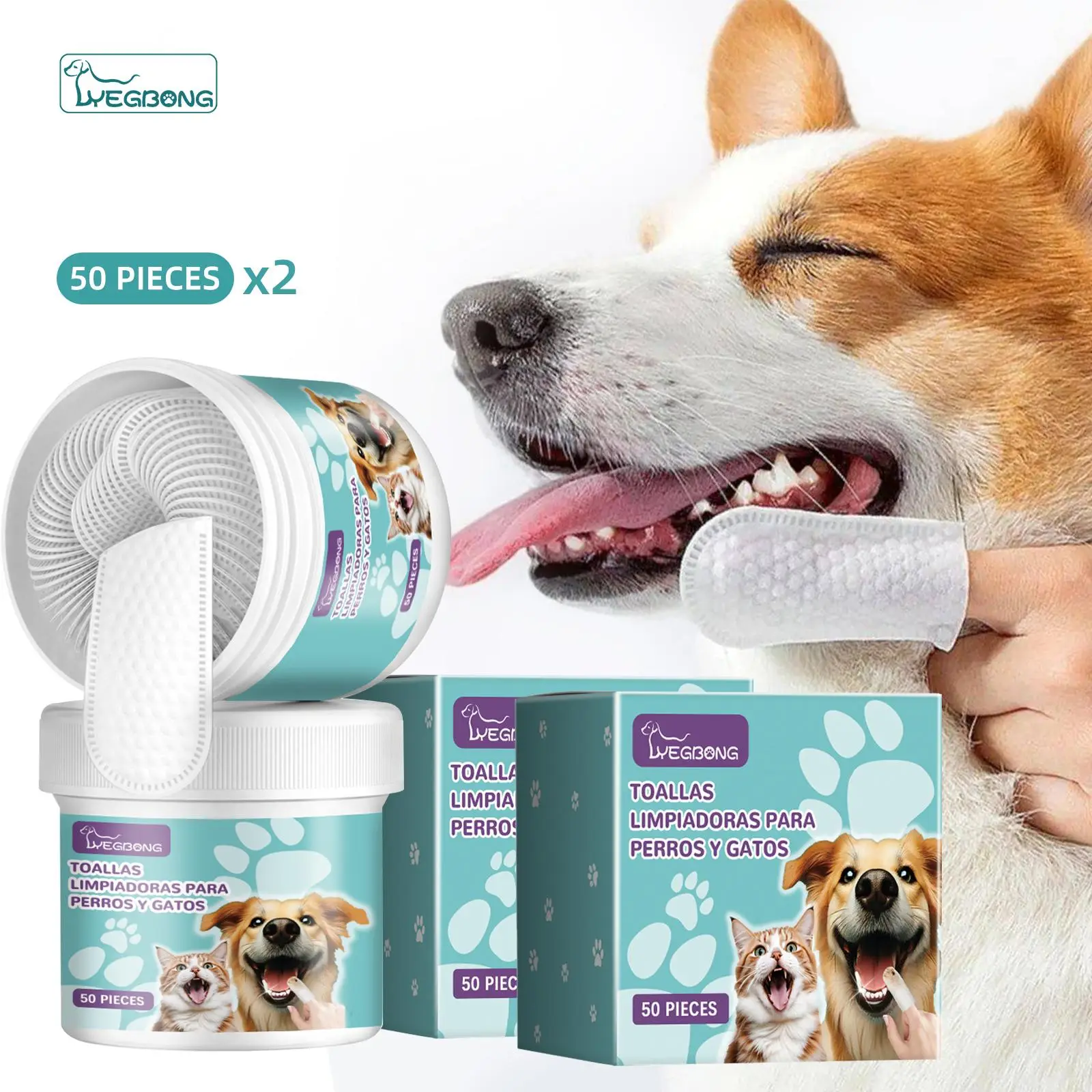 Pet Tooth Cleaning Finger Cots Wipes, 2 Boxes Moisturizing Pet Oral Care Wipes, Pet Dental Care Wipes, Dog & Cat Grooming Supplies