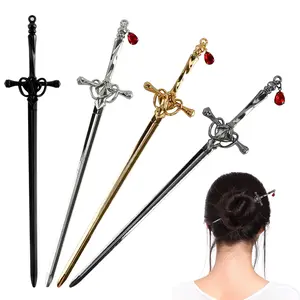 Set of 4 ancient-style sword hair chopsticks and Chinese-style hair sticks—classic vintage flower hair sticks for buns and long hair; gifts for women and girls
