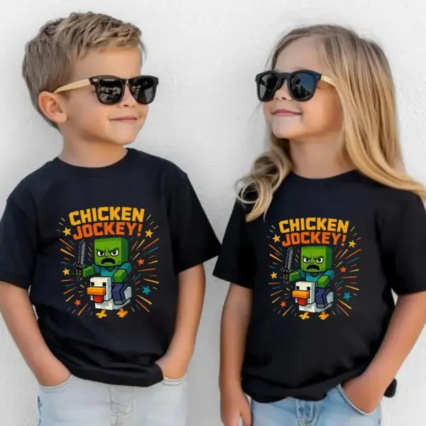 Chicken Jockey Minecraft Movie Kids Tee, Game Inspired Shirt, Cotton Youth Tshirt Sweatshirt Hoodie, Youth Apparel, Children Graphic Top,toddler youth shirt, kids clothing, birthday gift, summer shirt, Family shirt, festival outfit