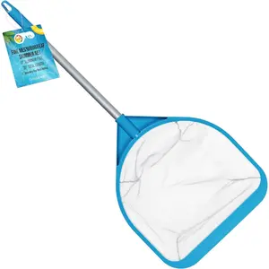 and  Skimmer Net with Pole, 30" Long Handheld Fine Mesh  Skimmer Net - Hand Held , Hot Tub, Pond Cleaning - 17" Pole Handle, Deep Leaf Netting, Scoop Skim Leaves