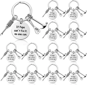 12PCS Dad Grandpa Papa Keychains Father's Day Bulk Gifts Birthday Keychain Men's Keyrings Gift, If Papa Can't FIx It NO One Can