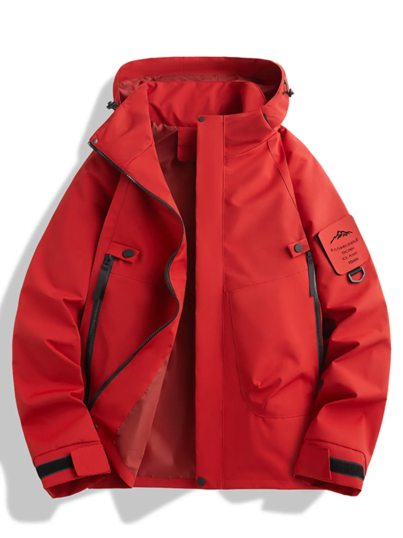 New Outdoor Hooded Climbing Couple Jacket, Spring Autumn Windproof Waterproof Breathable Comfort Fashion Solid Color Fleece Lined, Outdoor Sports Outerwear, Water Resistant Jacket