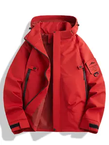 New Outdoor Hooded Climbing Couple Jacket, Spring Autumn Windproof Waterproof Breathable Comfort Fashion Solid Color Fleece Lined, Outdoor Sports Outerwear, Water Resistant Jacket