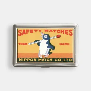 Penguin Vintage Matchbox Covers 100s or King Size Case Storage Box Card Holder Metal Wallet
