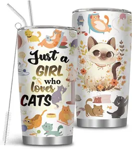 Portable 20 Oz Stainless Steel Insulated Tumbler with Straw and Lid - Cat-Themed Kitchenware Water Bottle for Cat Moms - Ideal for Birthday, Christmas - 1 PCS