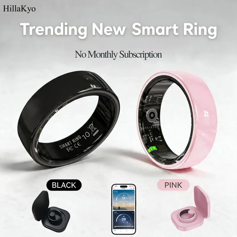 Hillakyo 2026 Popular Style Unisex Stainless Steel Metal Smart Ring - No Subscription Fee, 24/7 Sleep Health Tracking, HRV, Stress, Menstrual Cycle, Heart Rate, SpO2 Monitoring, Steps, Calorie Tracker, IP68 Waterproof, iOS&Android, Christmas Gift