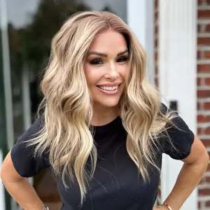 Molly by AISOM Free Part Warm Blonde Highlights Pre Plucked Natural Hairline 13*4 HD Synthetic Lace Front Wig for Women 17 inches Daily Wig