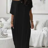 Women's Casual Leaf Print Dress, Loose-Fitting Bat Sleeve Long Sleepwear, Comfortable Home Wear for All Seasons, Fashionable Ladies' Nightgown
