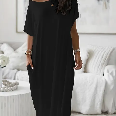 Women's Casual Leaf Print Dress, Loose-Fitting Bat Sleeve Long Sleepwear, Comfortable Home Wear for All Seasons, Fashionable Ladies' Nightgown