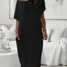 Women's Casual Leaf Print Dress, Loose-Fitting Bat Sleeve Long Sleepwear, Comfortable Home Wear for All Seasons, Fashionable Ladies' Nightgown