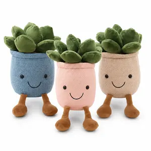 CHUBBYJOY 1/3PCS Succulent Plush Toy, 9Inch Cute Plant Stuffed Animal Pillow, Smiling Flower Pot Plush with Soft Green Leaves, Kawaii Desk Decor for Kids Girls, Birthday Christmas Gift