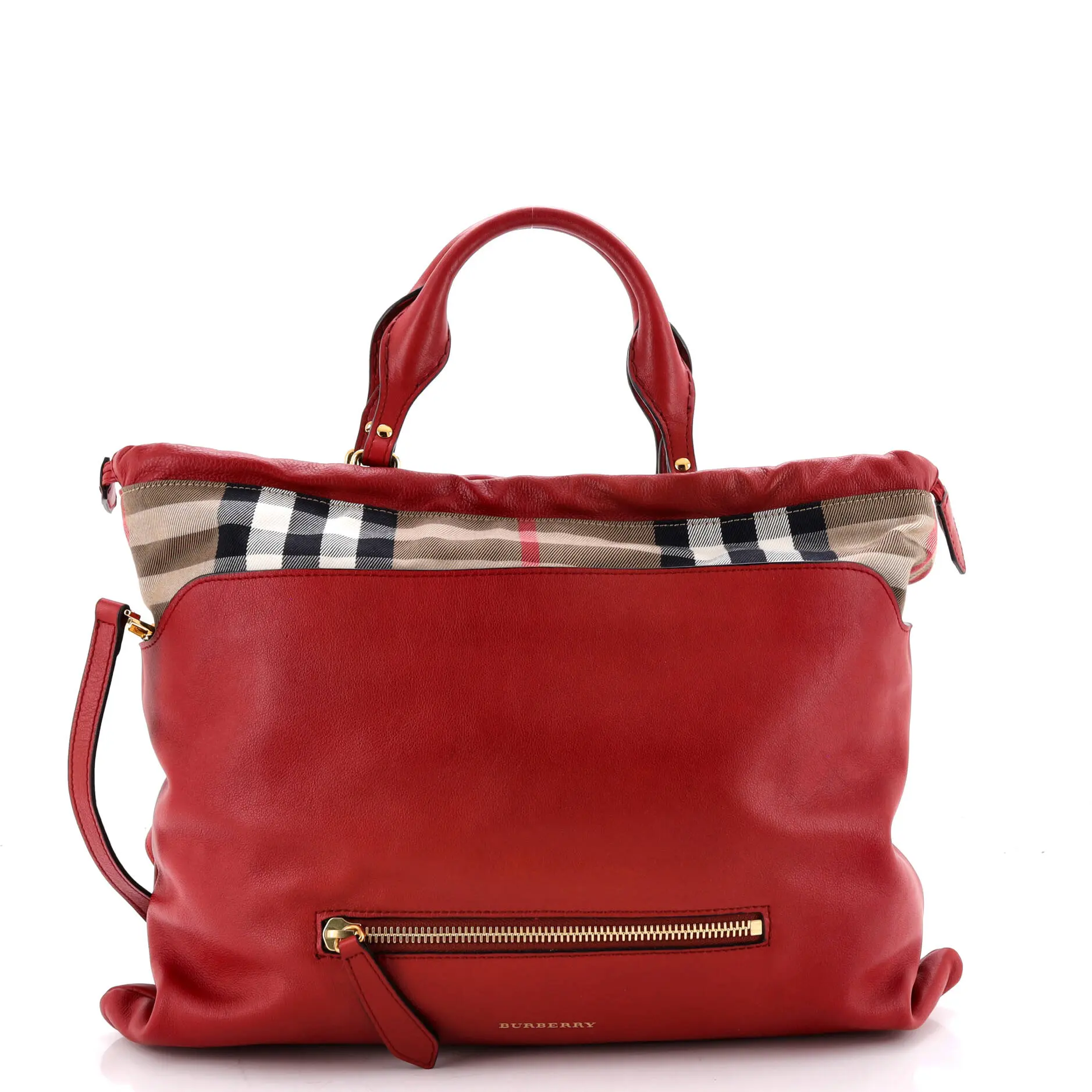 Pre-owned BURBERRY Leather Tote Bags REBAG Big Crush Tote and House Check Canvas Large by Rebag