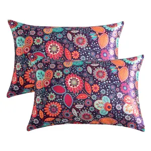 Floral Pattern Satin Pillowcase, 2 Counts Modern Elegant Pillowcase without Filler, Soft Comfortable Pillow Cover for Home Bedroom Dormitory